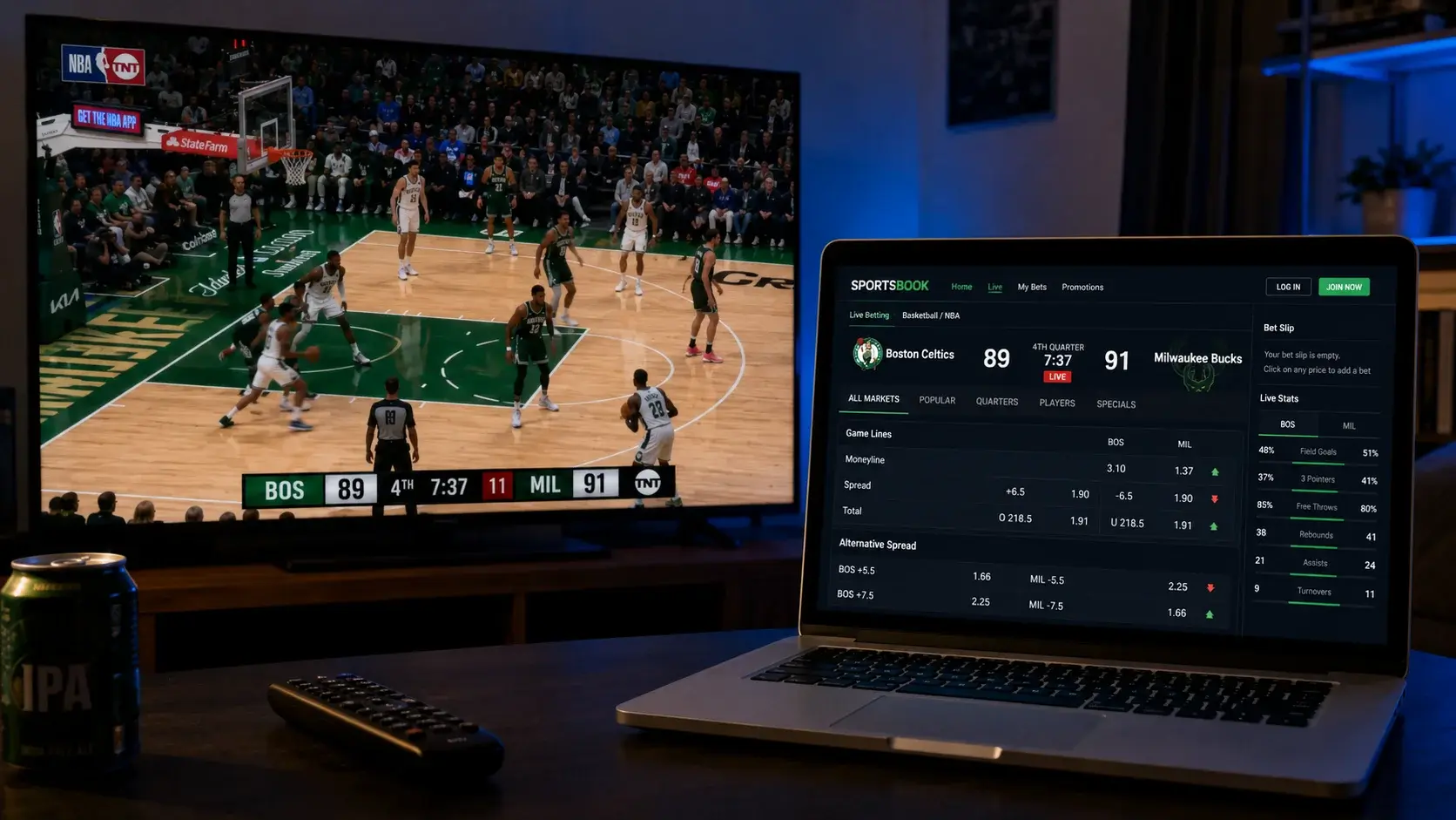 NBA live betting interface showing in-play odds and real-time game data for UK bettors