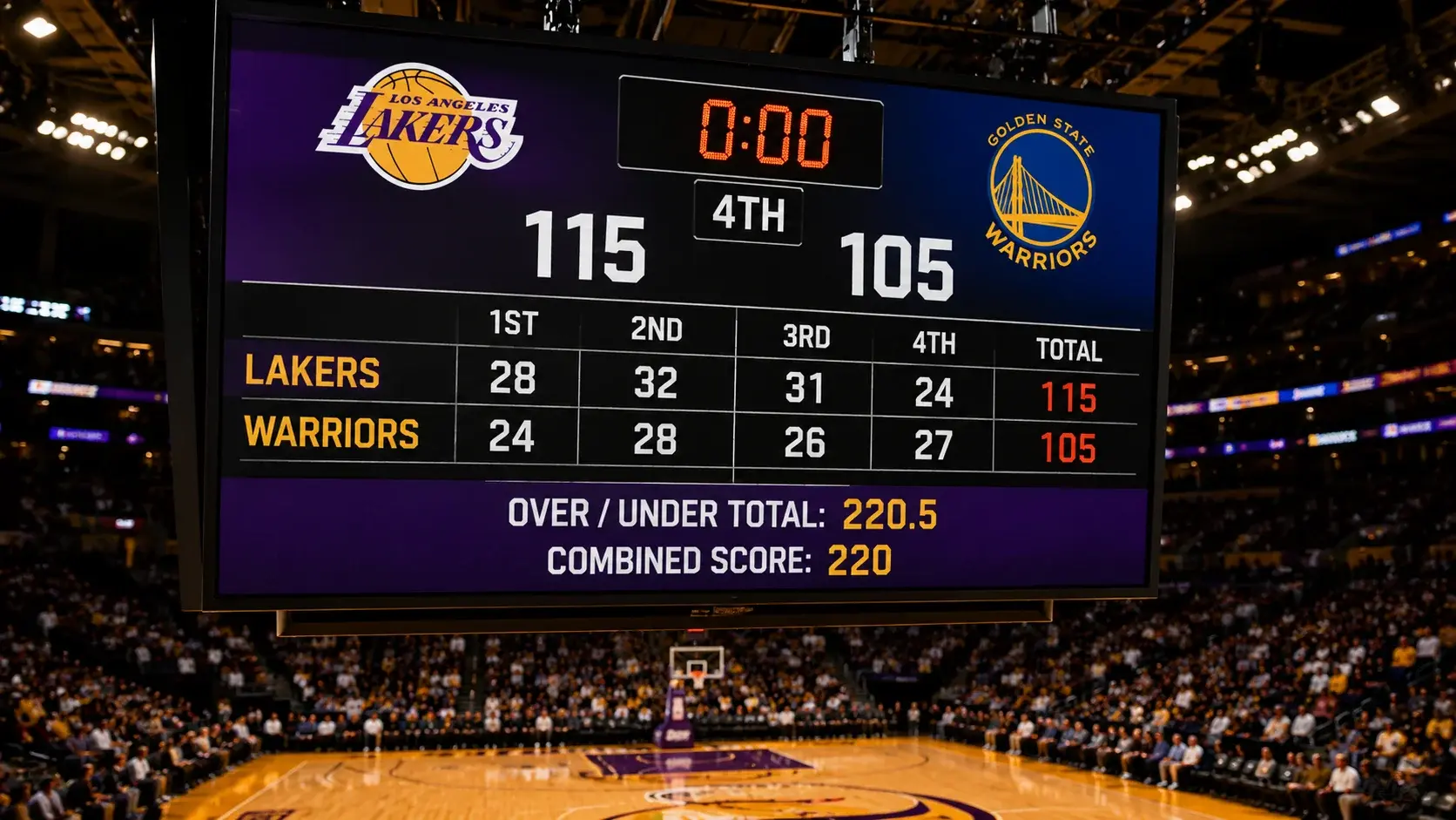 NBA over under totals betting line displayed on a sportsbook interface with basketball court background